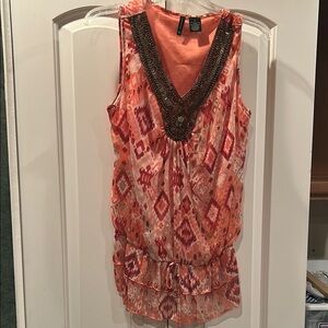 New Directions Pink Blouse with Black Embellished Neckline